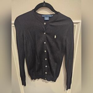 Ralph Lauren Button Down Cardigan XS Black With White Embroidered Logo